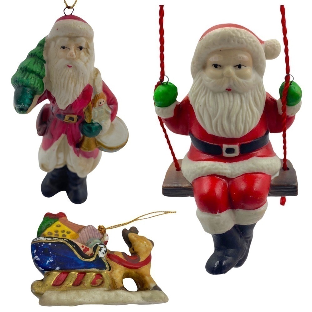 Christmas Ornaments Set of 3 Retro  Holidays Ceramic